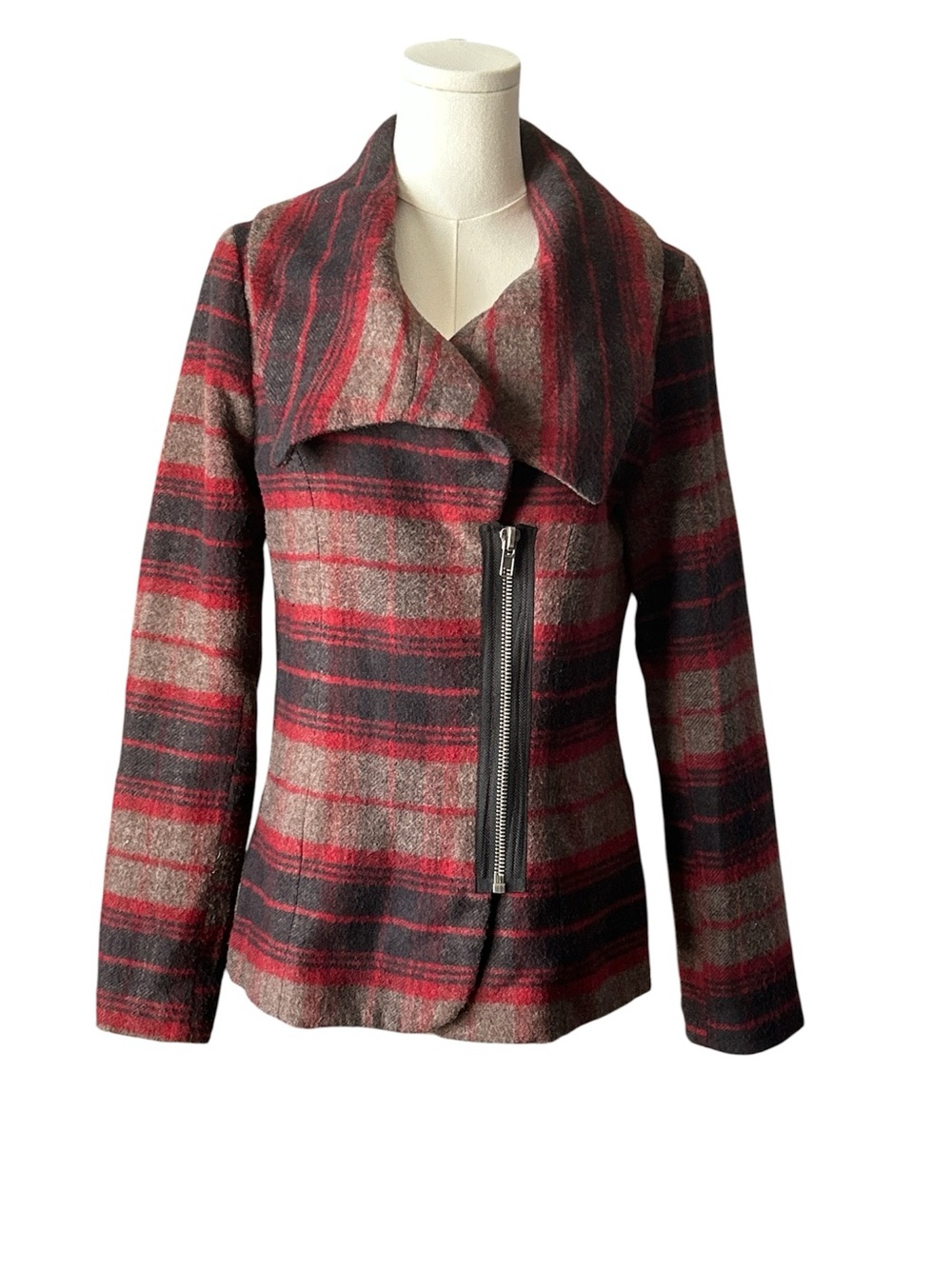 BB Dakota Plaid Asymmetric Zip Jacket Size Medium